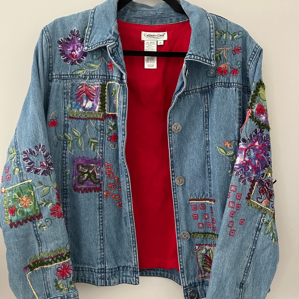 Coldwater Creek Blue Embroidered Jean Jacket